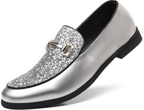 Cosidram Men's Glitter Dress Shoes Fashion Metallic equins Gold Buckle Breat Leather Leathers Party Prom Prom Prom in Kuwait
