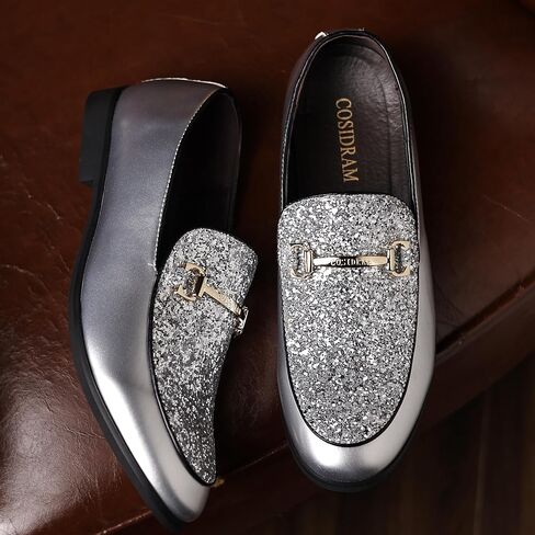Cosidram Men's Glitter Dress Shoes Fashion Metallic equins Gold Buckle Breat Leather Leathers Party Prom Prom Prom in Kuwait