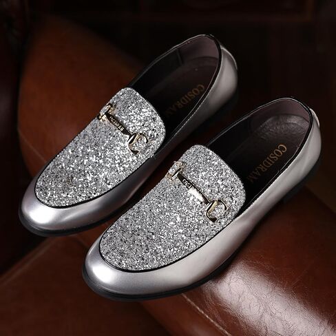 Cosidram Men's Glitter Dress Shoes Fashion Metallic equins Gold Buckle Breat Leather Leathers Party Prom Prom Prom in Kuwait