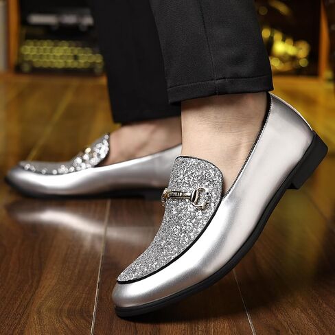 Cosidram Men's Glitter Dress Shoes Fashion Metallic equins Gold Buckle Breat Leather Leathers Party Prom Prom Prom in Kuwait