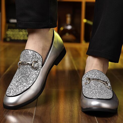 Cosidram Men's Glitter Dress Shoes Fashion Metallic equins Gold Buckle Breat Leather Leathers Party Prom Prom Prom in Kuwait