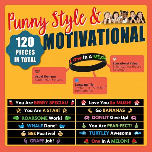 120pcs Rubber Bracelets for Kids Punny Motivational Silicone Bracelets for Teens Inspirational Quote Wristbands Funny Puns Gifts Bulk for Students Classroom Rubber Wristbands in Saudi Arabia