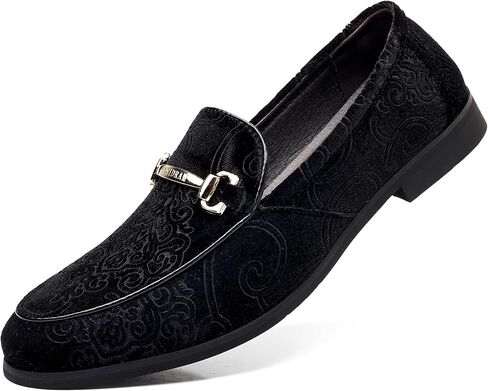 Cosidram Men's Velvet Penny Loafers Luxury Vintage Jacquard Pattern Classic Gold Buckle Party Press Shoes Shoes in Kuwait