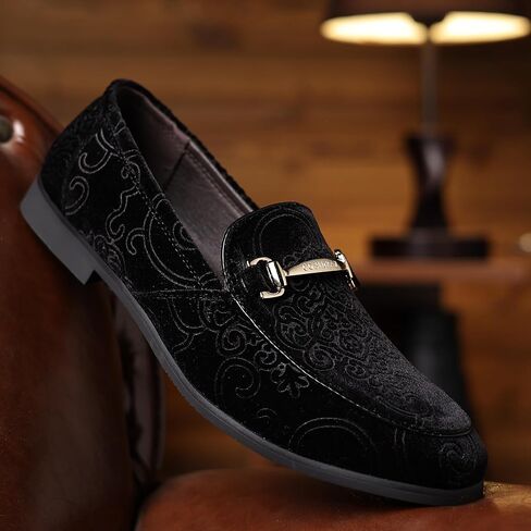 Cosidram Men's Velvet Penny Loafers Luxury Vintage Jacquard Pattern Classic Gold Buckle Party Press Shoes Shoes in Kuwait