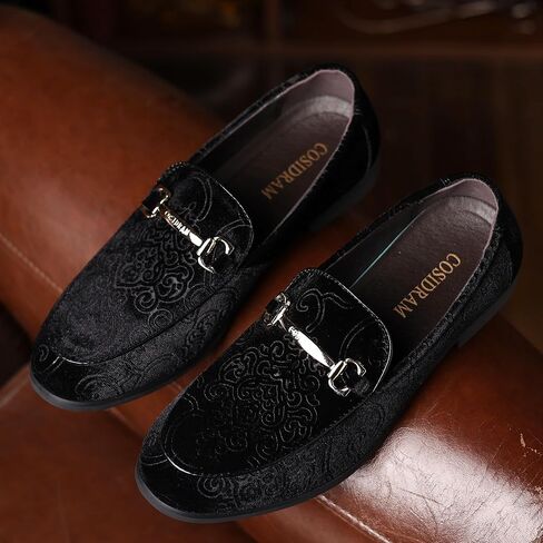 Cosidram Men's Velvet Penny Loafers Luxury Vintage Jacquard Pattern Classic Gold Buckle Party Press Shoes Shoes in Kuwait