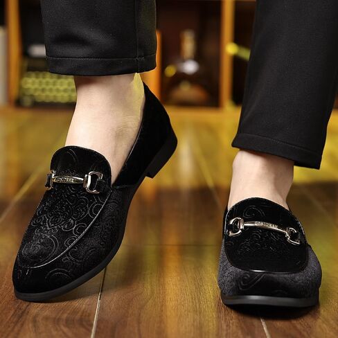 Cosidram Men's Velvet Penny Loafers Luxury Vintage Jacquard Pattern Classic Gold Buckle Party Press Shoes Shoes in Kuwait