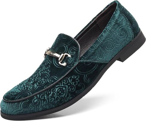 Cosidram Men's Velvet Penny Loafers Luxury Vintage Jacquard Pattern Classic Gold Buckle Party Press Shoes Shoes in Kuwait