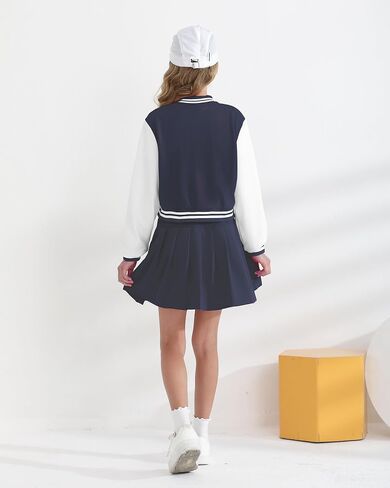 Girls Clothes Baseball Jacket Skirt Set Button Front Sweatshirt Pleated Skirt Clothing Set Back to School Outfits Size 7-8 in Kuwait