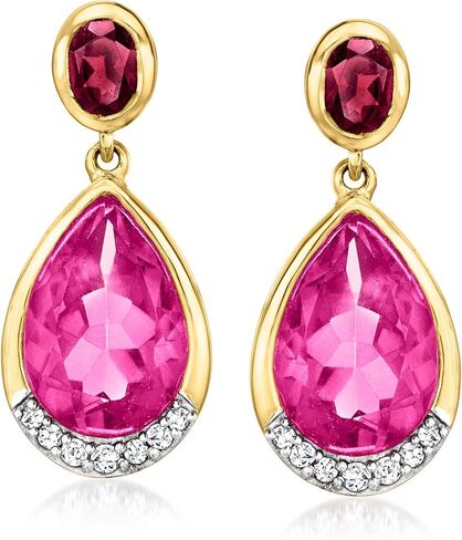 روس سايمونز 6.50 CT. T.W. Pink Topaz و .80 CT. T.W. رودوليت العقيق الأقراط مع .14 CT. T.W. الماس في الذهب 18kt على الجنيه الاسترليني in Saudi Arabia