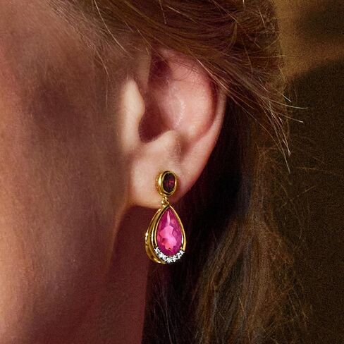 روس سايمونز 6.50 CT. T.W. Pink Topaz و .80 CT. T.W. رودوليت العقيق الأقراط مع .14 CT. T.W. الماس في الذهب 18kt على الجنيه الاسترليني in Saudi Arabia