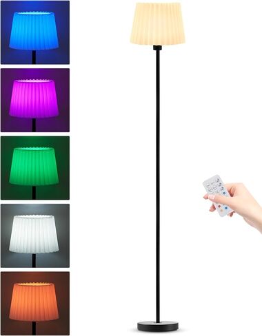 UMEXUS Rechargeable Cordless Floor Lamp with Remote & Timer, Modern Pleated Dimmable Battery Operated Tall Standing Light, 57" Small RGB Corner Floor Lamp for Living Room Bedroom Home Office Decor in Saudi Arabia