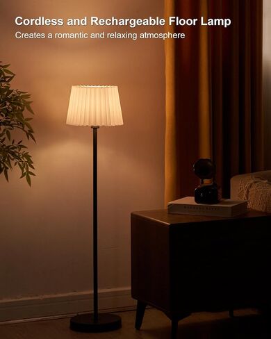 UMEXUS Rechargeable Cordless Floor Lamp with Remote & Timer, Modern Pleated Dimmable Battery Operated Tall Standing Light, 57" Small RGB Corner Floor Lamp for Living Room Bedroom Home Office Decor in Saudi Arabia