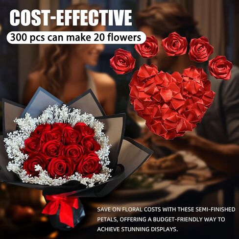 300pcs بتلات شريط الساتان الساتين الممتاز نصفها من أجل روز أبدي راموس راموس للأبد باقات الأزهار الأبدية ، لحفل الزفاف ، الذكرى السنوية ، عيد ميلاد (300 قطعة حمراء) in Kuwait
