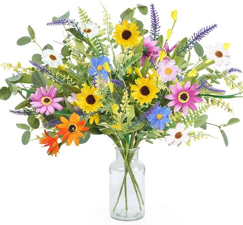 GTIDEA 2 Bundles Artificial Daisy Flowers Fake Silk Spring Flowers Colorful Flowers Fake Wildflowers Bouquet for Home Indoor Table Vase Wedding Party Decor (20in) in Saudi Arabia
