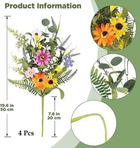 GTIDEA 2 Bundles Artificial Daisy Flowers Fake Silk Spring Flowers Colorful Flowers Fake Wildflowers Bouquet for Home Indoor Table Vase Wedding Party Decor (20in) in Saudi Arabia