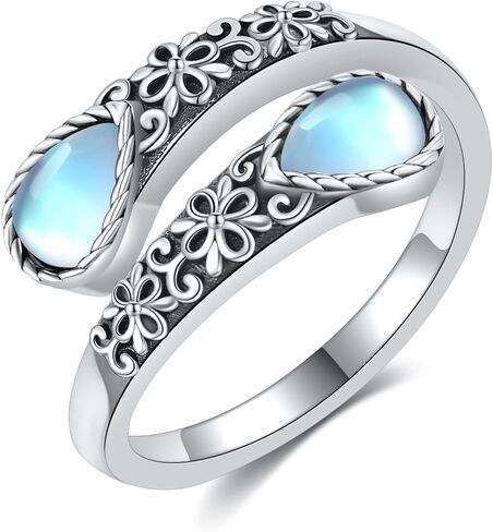Sunflower/Mushroom/Skull Rose/Filigree Moonstone S925 Sterling Silver Adjustable Open Thumb Rings for Women in Saudi Arabia