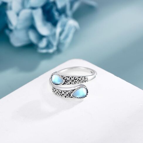 Sunflower/Mushroom/Skull Rose/Filigree Moonstone S925 Sterling Silver Adjustable Open Thumb Rings for Women in Saudi Arabia