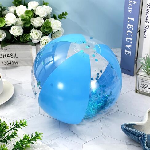 Whaline 3Pcs Glitter Inflatable Beach Ball 16 Inch Round Gold Confetti Pool PVC Balls Cute Game Toys for Summer Hawaiian Tropical Theme Beach Party Decor (Green and White) in Saudi Arabia
