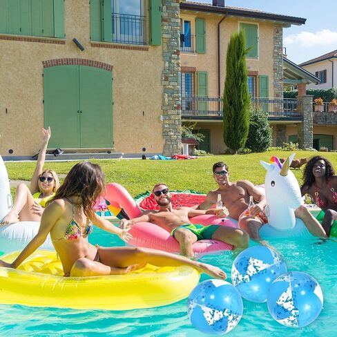 Whaline 3Pcs Glitter Inflatable Beach Ball 16 Inch Round Gold Confetti Pool PVC Balls Cute Game Toys for Summer Hawaiian Tropical Theme Beach Party Decor (Green and White) in Saudi Arabia