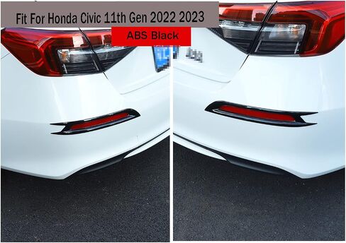 Car Accessories Fit for Honda Civic 11th Gen 2022 2023 2024 2025 Rear Bumper Reflector Fog Bezel Cover Trim (Black) ABS 2 PCS in Kuwait