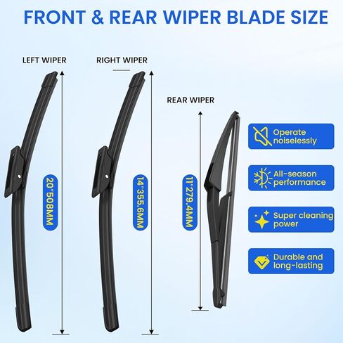 ANIKLUIM® Wiper Blades for 2020-2014 Smart Fortwo Front Windshield Wipers,20 Inch+14 Inch+11 Inch,Durable and Quiet (Pack of 3) in Saudi Arabia