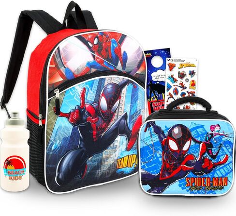 حقيبة ظهر Miles Morales مع مجموعة صندوق الغداء - حزمة مع حقيبة ظهر Spiderman ، حقيبة غداء Spidey ، زجاجة ، ملصقات ، المزيد in Saudi Arabia