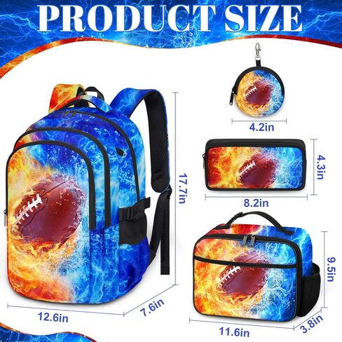 Baseball Backpack for Boys, Kids Baseball Backpack with Lunch Box Pencil Case and Coin Purse, School Bookbag for Student in Kuwait