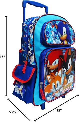 3D Sonic the Hedgehog Rolling Backpack Book Bag Travel Luggage Includes a pack of color pencils in Saudi Arabia