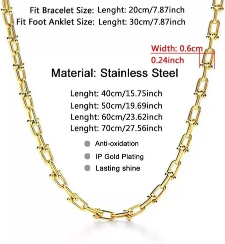 20CM/40CM/50CM Stainless Steel Chunky U Link Chain Women OT Buckle Toggle Choker New Jewelry Necklace in Saudi Arabia