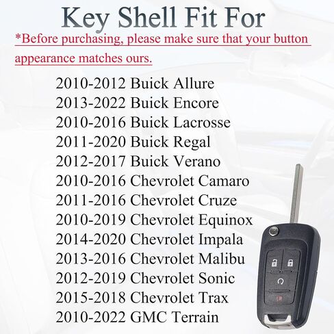 مفتاح FOB shell case تناسب Chevrolet Sonic Trax Equinox Chevy Buick Encore GMC التضاريس 4 زر قابلة للطي قابلة للطي مفتاح التحكم عن بعد استبدال غطاء FOB (KR55WK500733 ، OHT01060512 ، AVL-B01T1AC) in Saudi Arabia