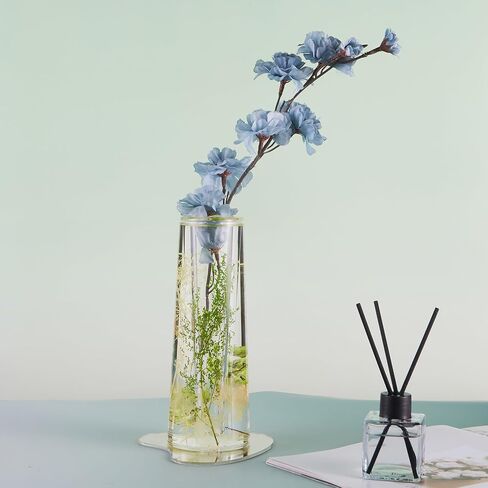 Locco Decor Acrylic Liquid 3D Floating Motion Cylinder Oval Flower Vase Boutique Floral Decoration Blue Gold Leaf in Saudi Arabia