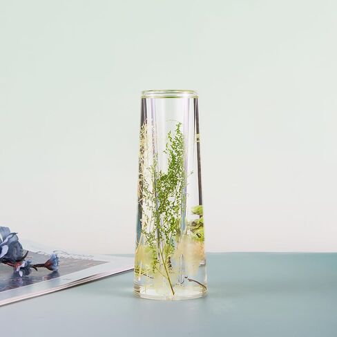 Locco Decor Acrylic Liquid 3D Floating Motion Cylinder Oval Flower Vase Boutique Floral Decoration Blue Gold Leaf in Saudi Arabia
