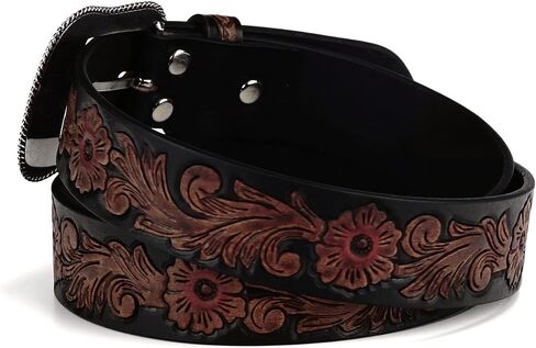 ARIAT Women's Floral Design Leather Belt w/Antique Silver Buckle in Saudi Arabia