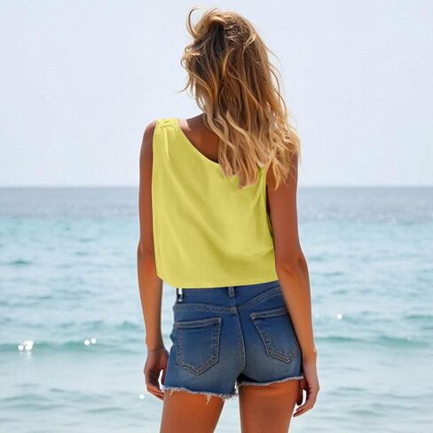Womens Linen Crop Tank Tops Cute Summer Sleeveless Cropped Cotton Linen Tops Dressy Scoop Neck Camisole Tops in Saudi Arabia