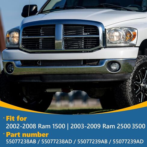 TOPUS Pair Fog Light Covers for Dodge Ram 1500 2002-2008 Ram 2500 3500 2003-2009 Driver and Passenger Side Front Bumper Trim Bezel Replace CH2598101 CH2599101 55077239AD 55077238AD in Saudi Arabia
