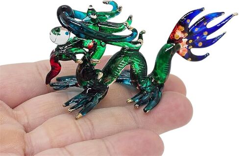 WitnyStore Tiny 3" Long Green Blue Chinese Dragon Figurine - Miniature Hand Blown Glass Mythical Creatures Colorful Crystal Animals Decorative Collectible Figurines Home Décor Gifts in Saudi Arabia