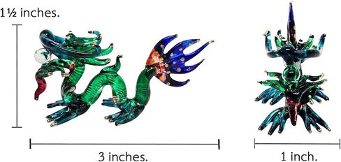 WitnyStore Tiny 3" Long Green Blue Chinese Dragon Figurine - Miniature Hand Blown Glass Mythical Creatures Colorful Crystal Animals Decorative Collectible Figurines Home Décor Gifts in Saudi Arabia