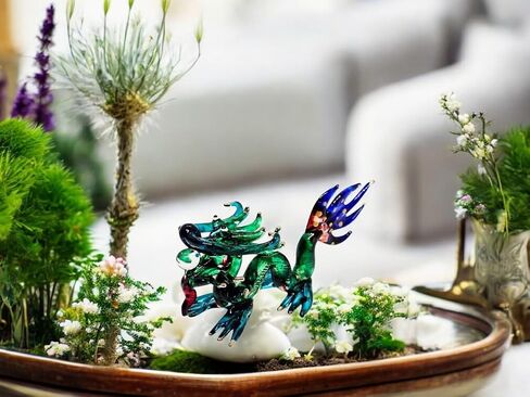 WitnyStore Tiny 3" Long Green Blue Chinese Dragon Figurine - Miniature Hand Blown Glass Mythical Creatures Colorful Crystal Animals Decorative Collectible Figurines Home Décor Gifts in Saudi Arabia