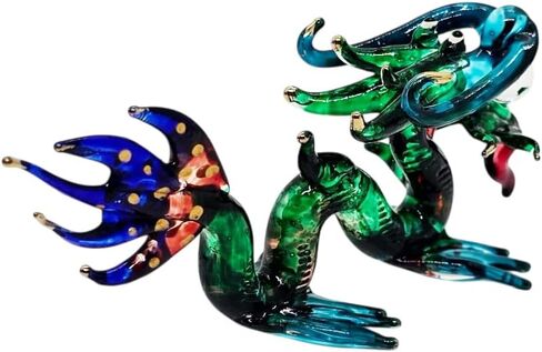 WitnyStore Tiny 3" Long Green Blue Chinese Dragon Figurine - Miniature Hand Blown Glass Mythical Creatures Colorful Crystal Animals Decorative Collectible Figurines Home Décor Gifts in Saudi Arabia