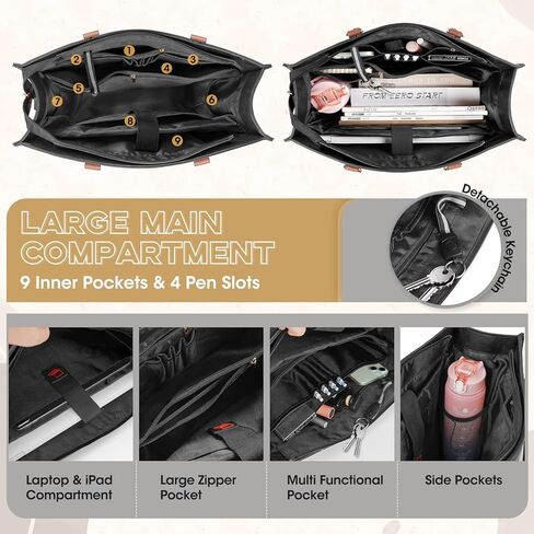 حقيبة كمبيوتر محمول من NEWHEY للنساء مقاس 15.6 بوصة، حقائب عمل جلدية، حقيبة كمبيوتر مع محفظة بمقبض، حقيبة مكتب احترافية، حقيبة يد مقاومة للماء، حقيبة كتف للأعمال والسفر والكلية، أسود in Kuwait