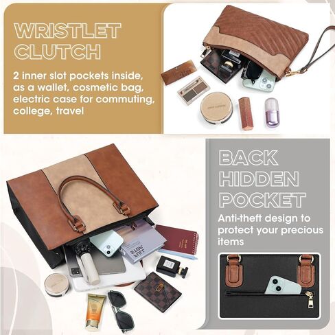 حقيبة كمبيوتر محمول من NEWHEY للنساء مقاس 15.6 بوصة، حقائب عمل جلدية، حقيبة كمبيوتر مع محفظة بمقبض، حقيبة مكتب احترافية، حقيبة يد مقاومة للماء، حقيبة كتف للأعمال والسفر والكلية، أسود in Kuwait