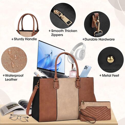 حقيبة كمبيوتر محمول من NEWHEY للنساء مقاس 15.6 بوصة، حقائب عمل جلدية، حقيبة كمبيوتر مع محفظة بمقبض، حقيبة مكتب احترافية، حقيبة يد مقاومة للماء، حقيبة كتف للأعمال والسفر والكلية، أسود in Kuwait