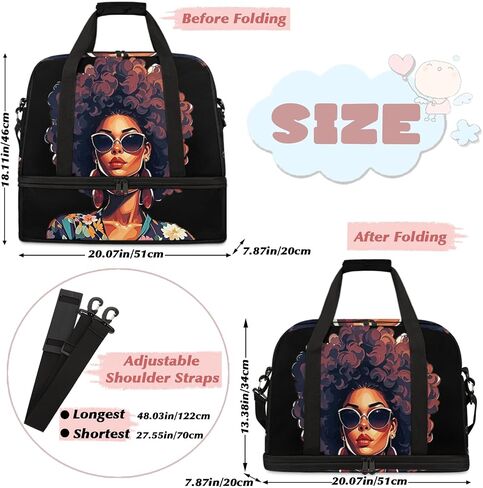 African Women Foldable Travel Duffel Bag, Expandable Weekender Overnight Carry on Bags with Shoe Compartment Sport Tote Gym Luggage for Women Men in Saudi Arabia