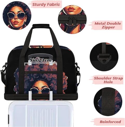 African Women Foldable Travel Duffel Bag, Expandable Weekender Overnight Carry on Bags with Shoe Compartment Sport Tote Gym Luggage for Women Men in Saudi Arabia