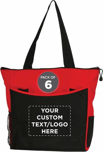 DISCOUNT PROMOS Custom Beach Tote Bag with Mesh Pockets Set of 6, Personalized Bulk Pack - Reusable, Great for Picnic, Camping, Beach, Outdoor Activities - Red in Saudi Arabia