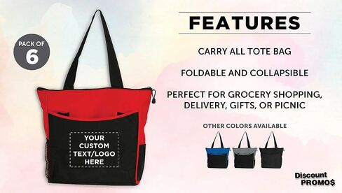 DISCOUNT PROMOS Custom Beach Tote Bag with Mesh Pockets Set of 6, Personalized Bulk Pack - Reusable, Great for Picnic, Camping, Beach, Outdoor Activities - Red in Saudi Arabia