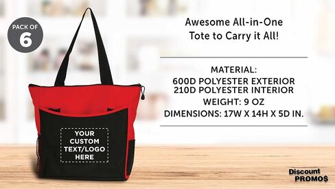 DISCOUNT PROMOS Custom Beach Tote Bag with Mesh Pockets Set of 6, Personalized Bulk Pack - Reusable, Great for Picnic, Camping, Beach, Outdoor Activities - Red in Saudi Arabia