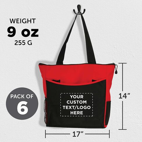 DISCOUNT PROMOS Custom Beach Tote Bag with Mesh Pockets Set of 6, Personalized Bulk Pack - Reusable, Great for Picnic, Camping, Beach, Outdoor Activities - Red in Saudi Arabia