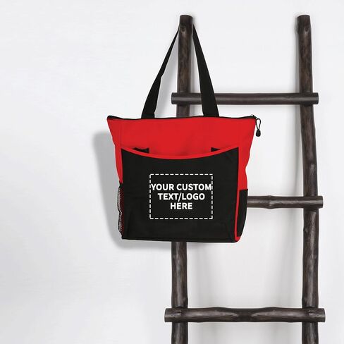 DISCOUNT PROMOS Custom Beach Tote Bag with Mesh Pockets Set of 6, Personalized Bulk Pack - Reusable, Great for Picnic, Camping, Beach, Outdoor Activities - Red in Saudi Arabia