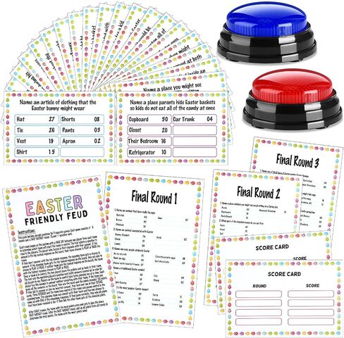 32 Pcs St. Patrick's Day Friendly Feud Game Set St. Patrick's Day Party Game Trivia Quiz 30 Card 2 Buzzer for Adults Family Irish Home Games Activities Party Supplies, Battery Not Included in Kuwait